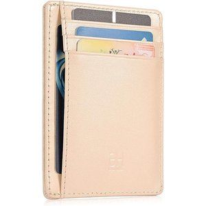 Slim RFID Blocking Card Holder Minimalist Leather Front Pocket Wallet for Women